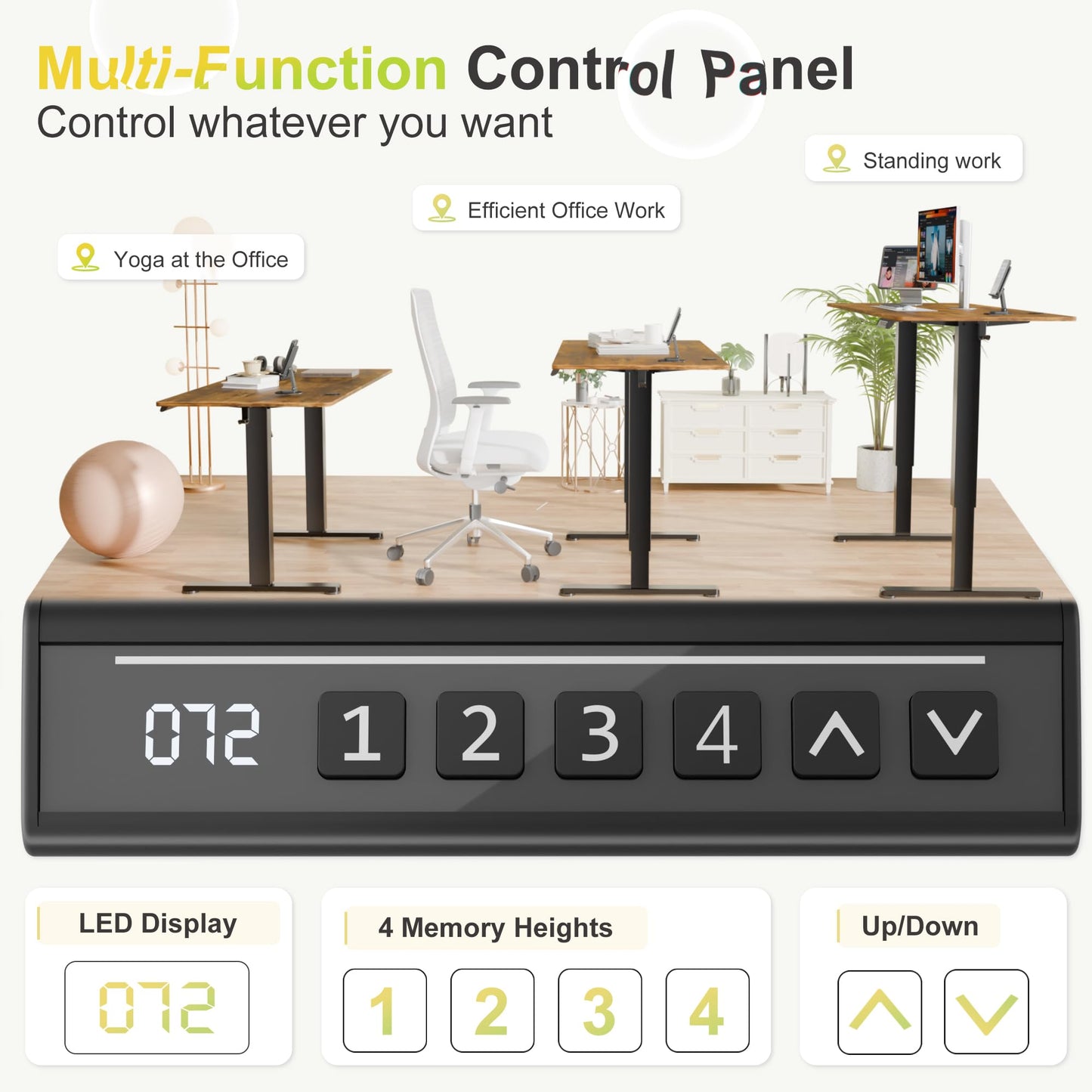 Furmax Electric Standing Desk, 45 x 24 Inches Sit Stand up Desk, Sit Stand Height Adjustable Home Office Desk with 4 Height Position Memory (Rustic Brown, 45)