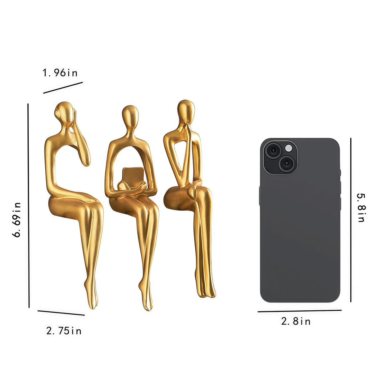 XINXUAN Gold Statue Home Decor - Modern Bookshelf & Desk Decor - 3 Piece Set