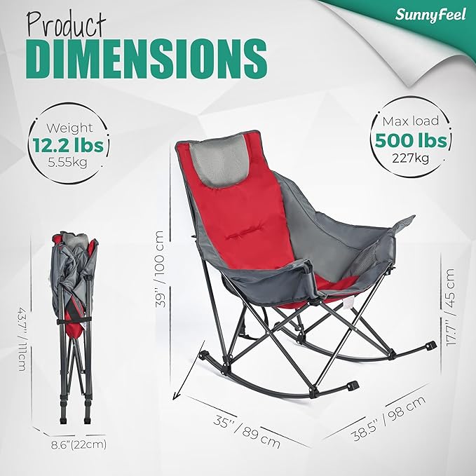 SUNNYFEEL Oversized Rocking Camping Chair 2 Pack, Fully Padded Patio Chair