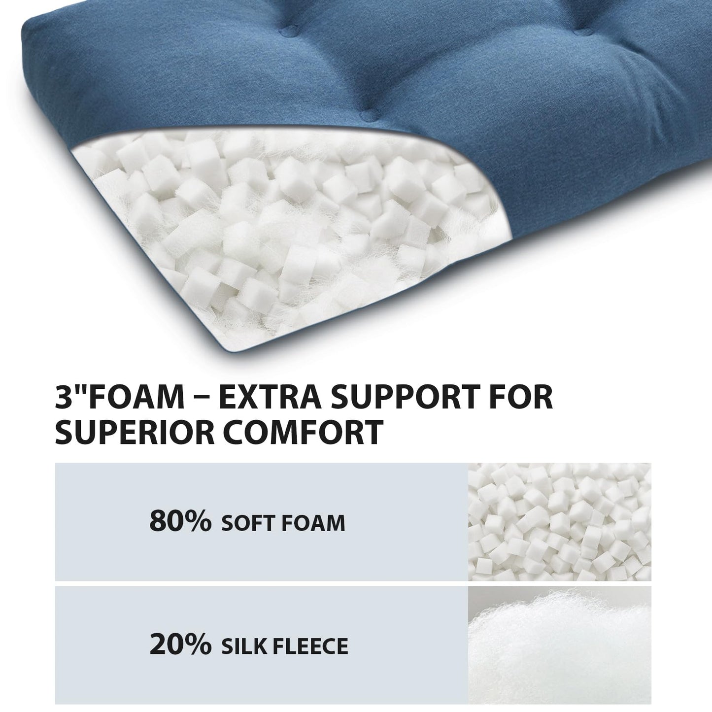 WEOAVRY 42 Inch Bench Cushions for Indoor Furniture, Super Soft Rectangle Bench seat Cushion Pad with Non-Slip Bottom, Waterproof Bench Pad for Window Porch(Blue, 42x16x4.5 Inch)