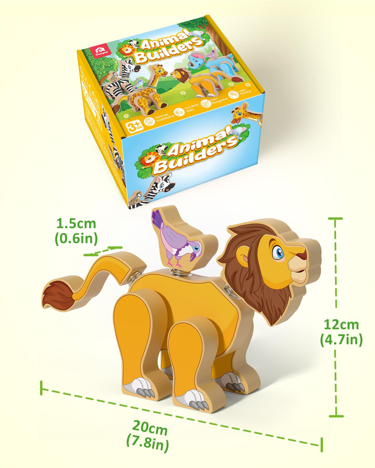 Coogam Wooden Snap Together Building Toy, Take Apart Construction Builders, Assembly Animal Building Blocks, STEM Fine Motor Learning Toy Gift for 3 4 5 Years Old Kids