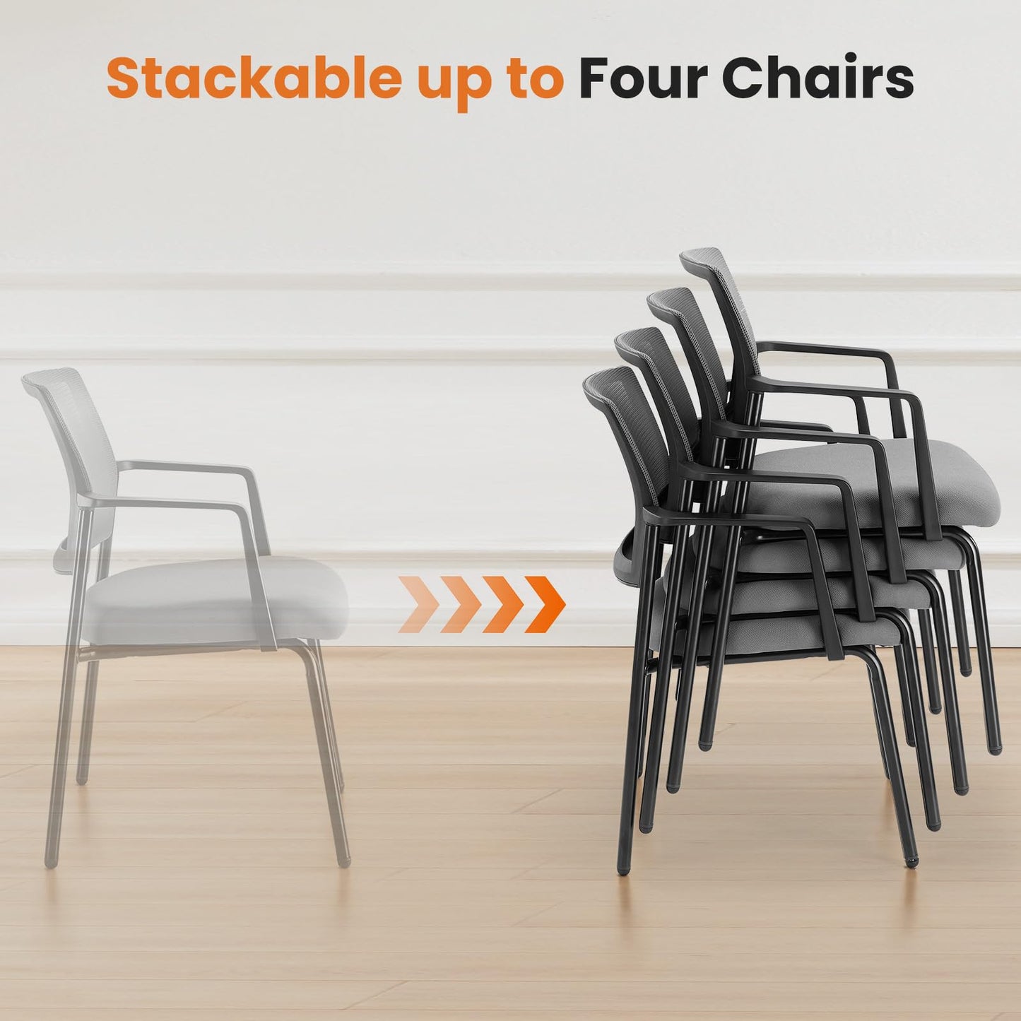 Sweetcrispy Mesh Back Stacking Arm Chairs, Upholstered Fabric Stacking Chairs, Sturdy Metal Office Chairs, Easy to Use and Store, Outdoor and Indoor, for Home, School, Party, Church, 1 Pack Grey