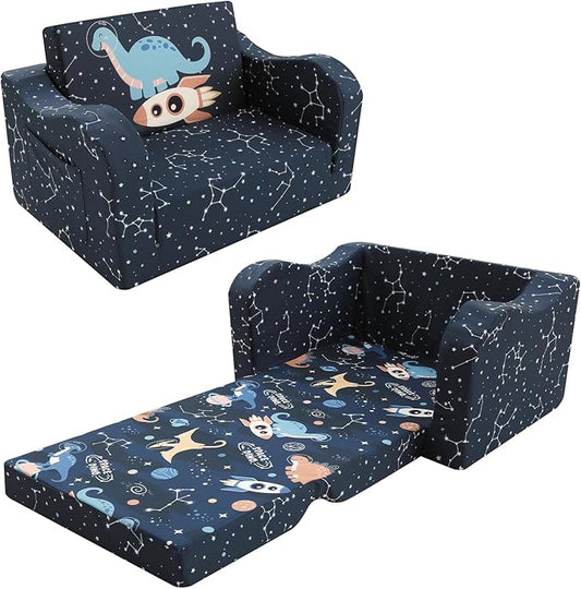 MeMoreCool Toddler Couch, 2-in-1 Kids Couch Fold Out to Lounger, Comfy Toddler