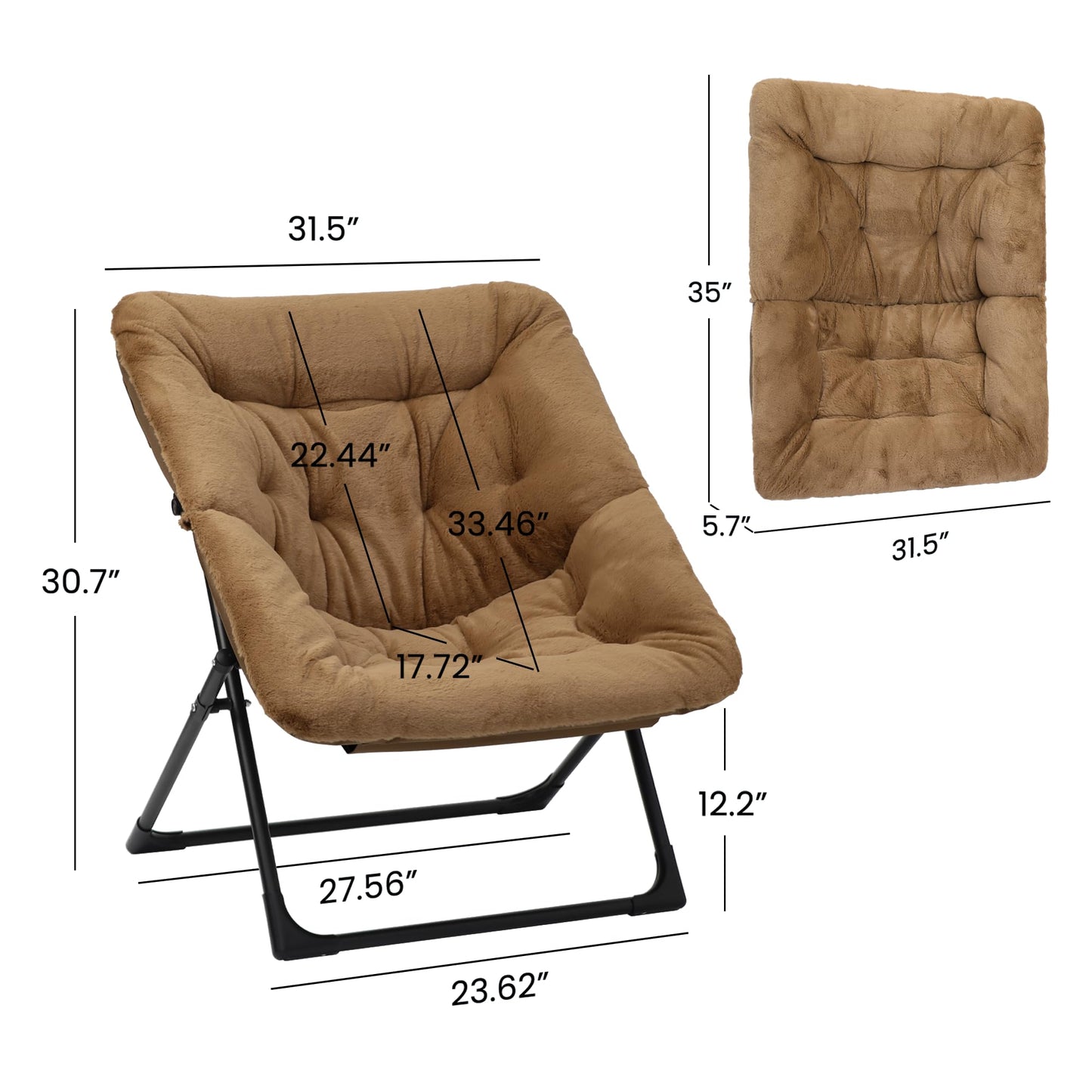 Mordchil HF Comfy Saucer Chair for Adults, Set of 2, Soft Faux Fur Bedroom Chair, Accent Dorm Chairs, Flexible Living Room Reading Chairs, Oversized Folding Lounge Seat for Teens, X-Large, Brown