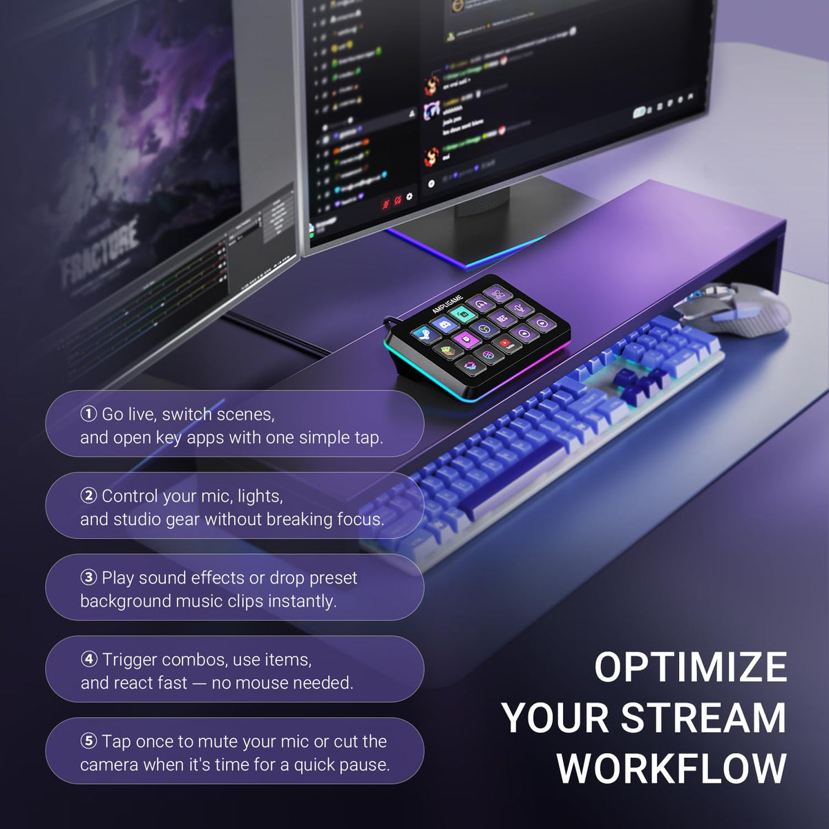 FIFINE AmpliGame Stream Controller with 15 Macro Keys, Streaming Keyboard with Trigger Actions in OBS/Twitch/YouTube/Streamlabs, Shortcut Buttons Keypad Works with Mac and PC-D6