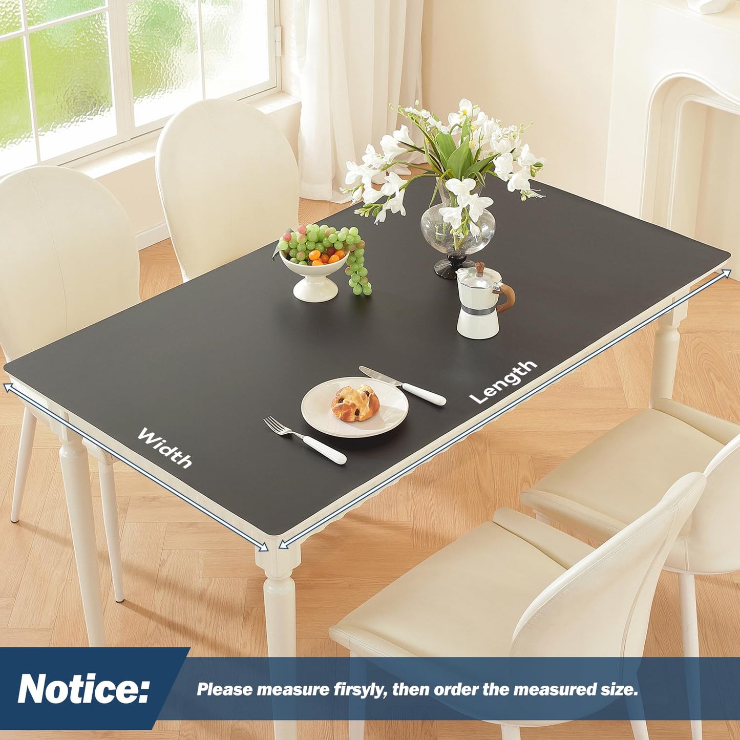 OstepDecor Black Table Cover Protector 36 x 60 Inch, 1.5mm Thick Plastic Table Cover, Dining Table Protector Pad, Waterproof & Easy Cleaning PVC Desk Mat for Dresser, Coffee & Kitchen Wooden Tabletop