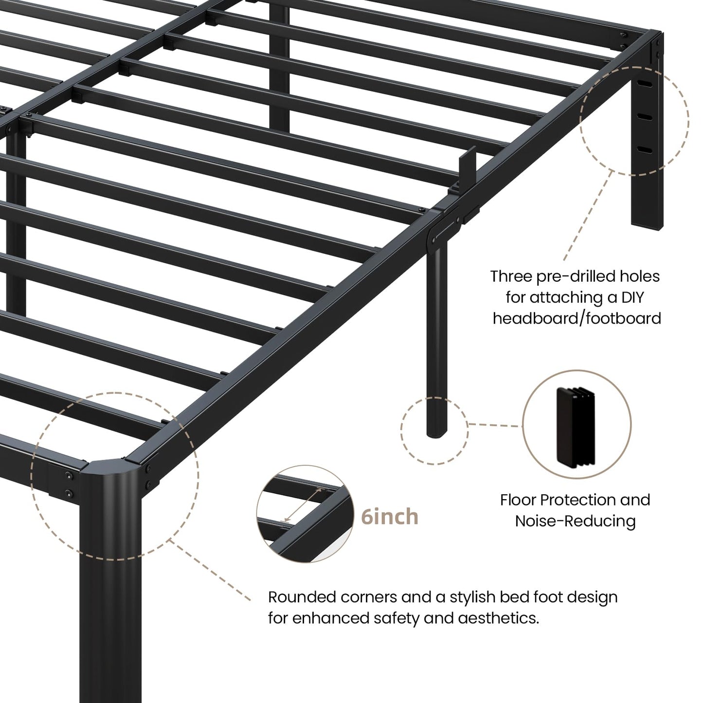 Metal Bed Frame Full Size, 14 Inch 3500 lbs Heavy Duty Platform Bed Frames Steel Slats Noise Free No Box Spring Needed, Easy Assemble Sturdy Bedframe Rounded Corner with Storage and Mattress Retainers