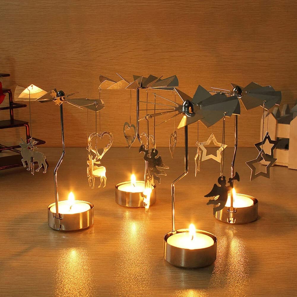 Eforcase Rotary Candle Holder, Gold Love Tea Lights Candle Holder, Spinning Candlestick Ornament for Wedding Party Christmas Home Decoration