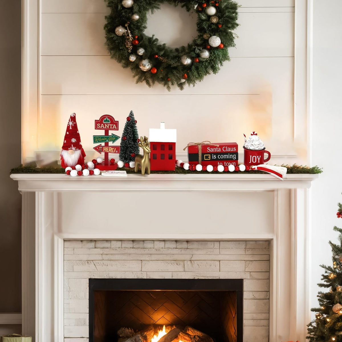 Christmas Decorations 8 PCS Tiered Tray Decor Set, Cute Tabletop Christmas Decor for Home Shelf Mantel Coffee Bar Office Xmas Table Centerpieces Tray Objects Holiday Decoration Set