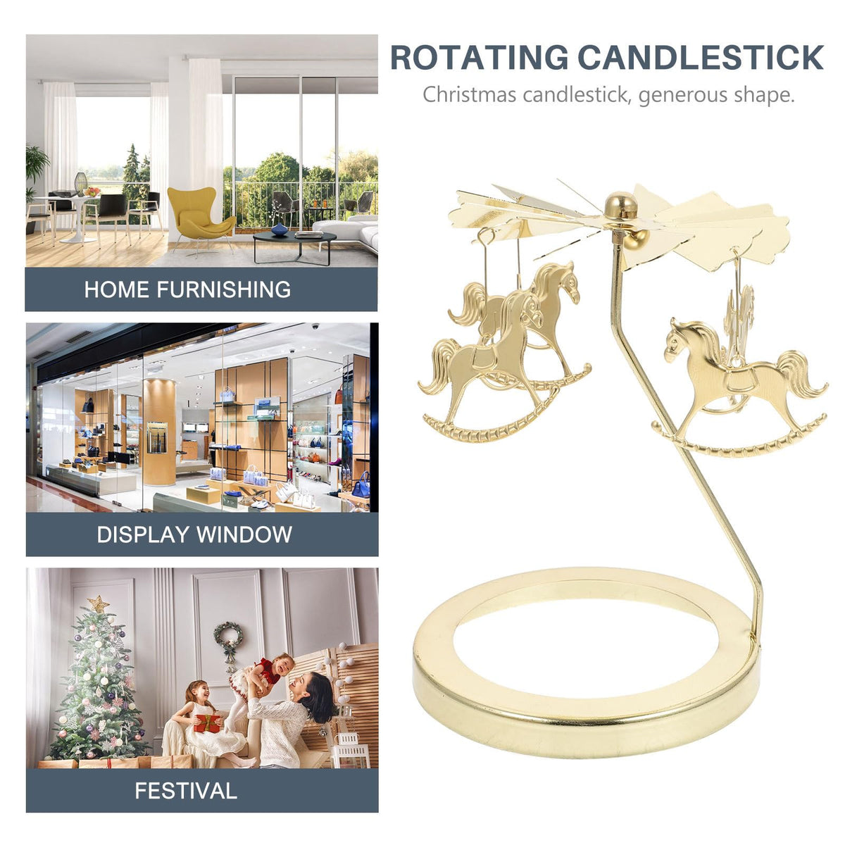 WATIIFUFU Rotating Tealight Holder Iron Candle Holder Carousel Pendant Elegant Romantic Decor Gift for Valentines Christmas Party Home