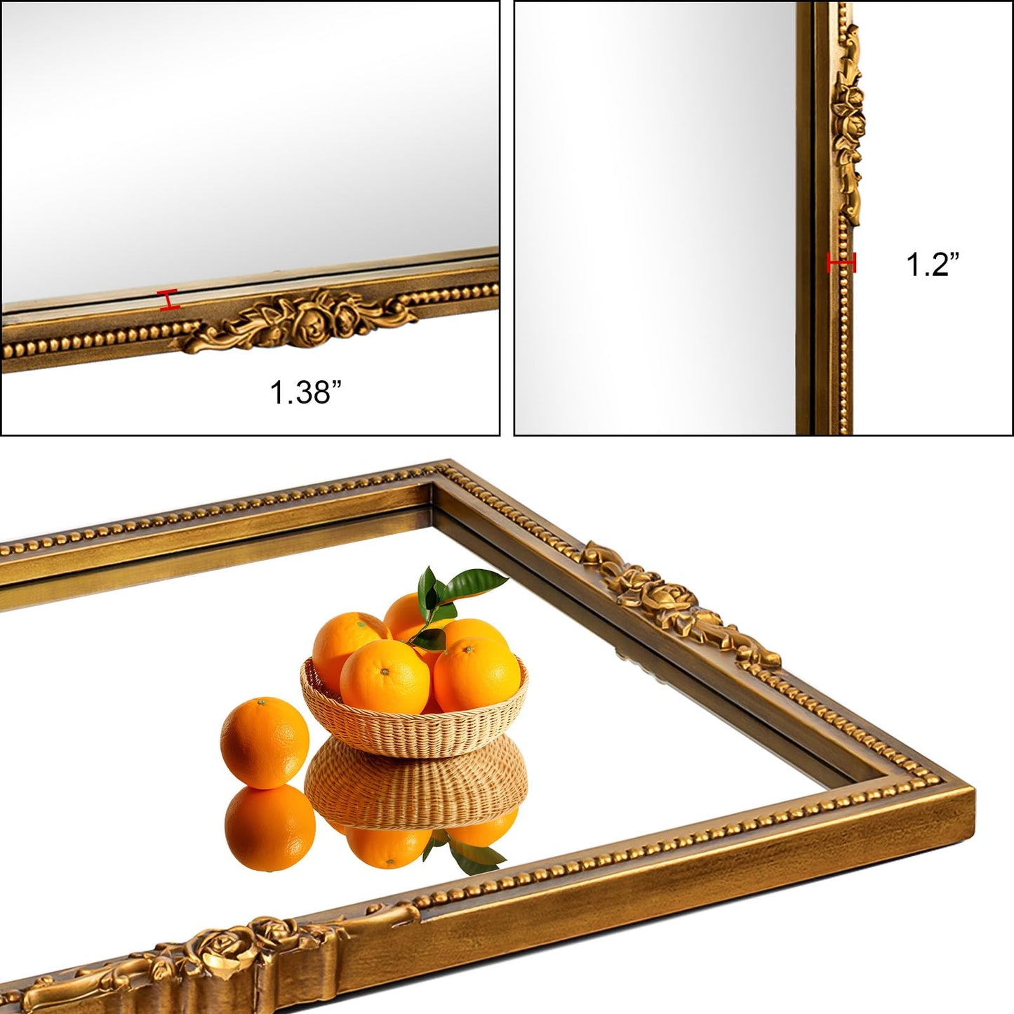 Varsoul Antiqued Gold Wall Mirror with Beaded Frame – 24 * 36in Traditional & Flourish Baroque Ornate Rectangle Mirror for Over Fireplace/Entryway Vanity, Living Room or Event – Home Décor