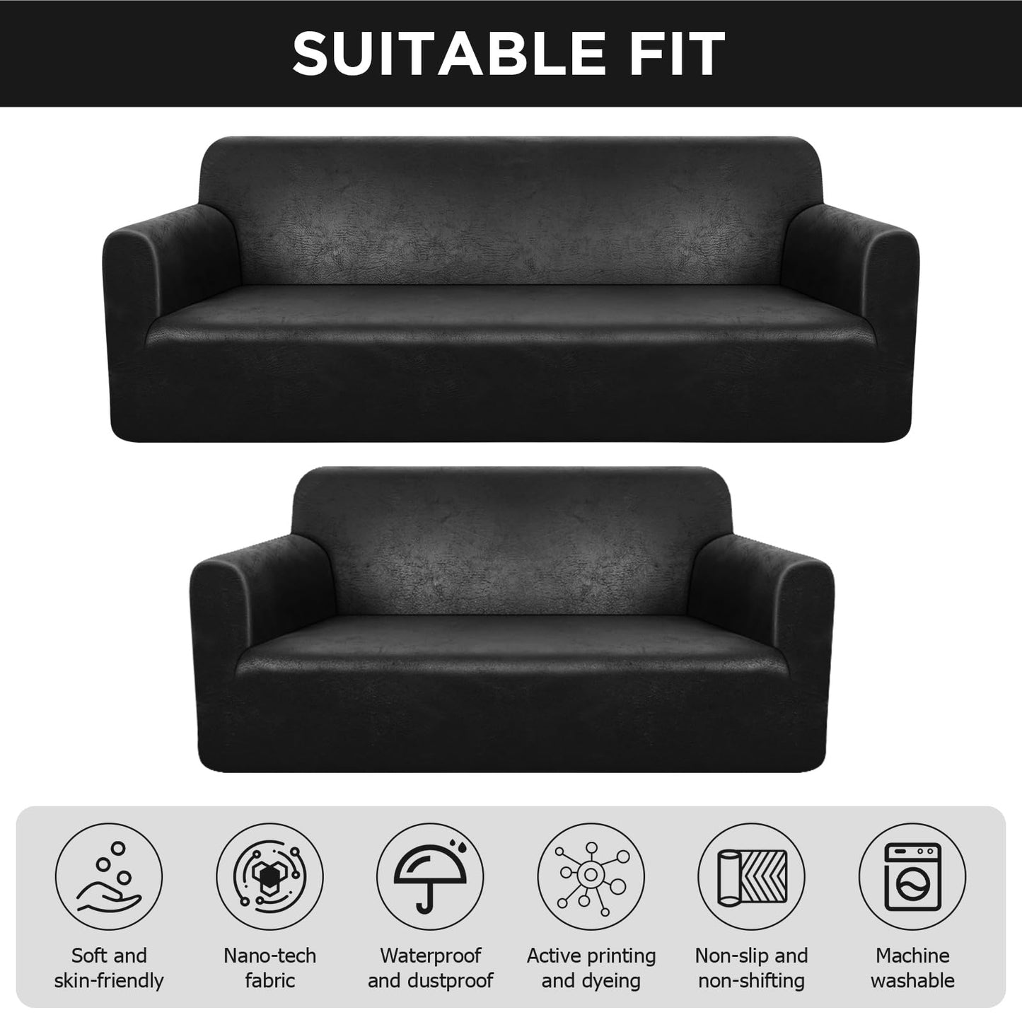 Peryiter 2 Pcs Sofa Covers Couch and Loveseat Covers Set Stretch Sofa Slipcover for Living Room Armchair Furniture Protector, Wrinkle Proof(Black Brown,Tech Cloth)