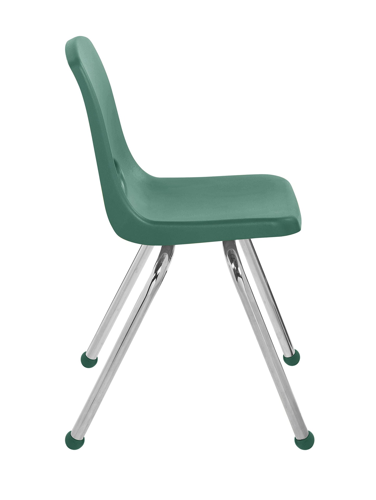 FDP 16" School Stack Chair, Stacking Student Seat with Chromed Steel Legs and Ball Glides for in-Home Learning or Classroom - Green (4-Pack), 10382-GN