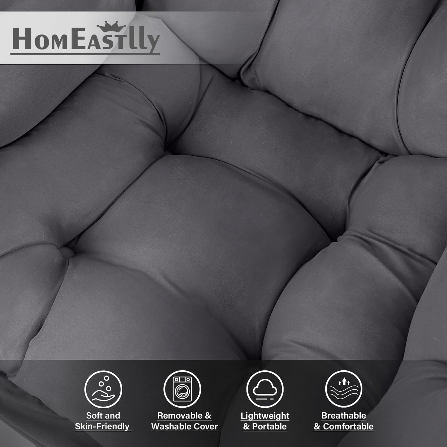 HomEastlly Lazy Chair with Ottoman, Large Dark Grey Accent Chair with Ottoman, Comfy Reading Armchair, Leisure Sofa Chair for Living Room, Bedroom, Dorm Room, Office
