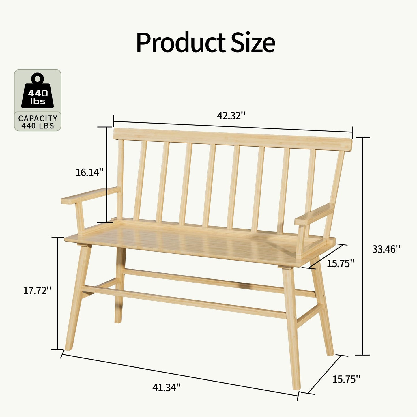 Wisuce Essentials Bamboo Dining Bench, Entryway Bench with Spindle Back Farmhouse Wood Windsor for Foyer Balcony Living Room (Nature)