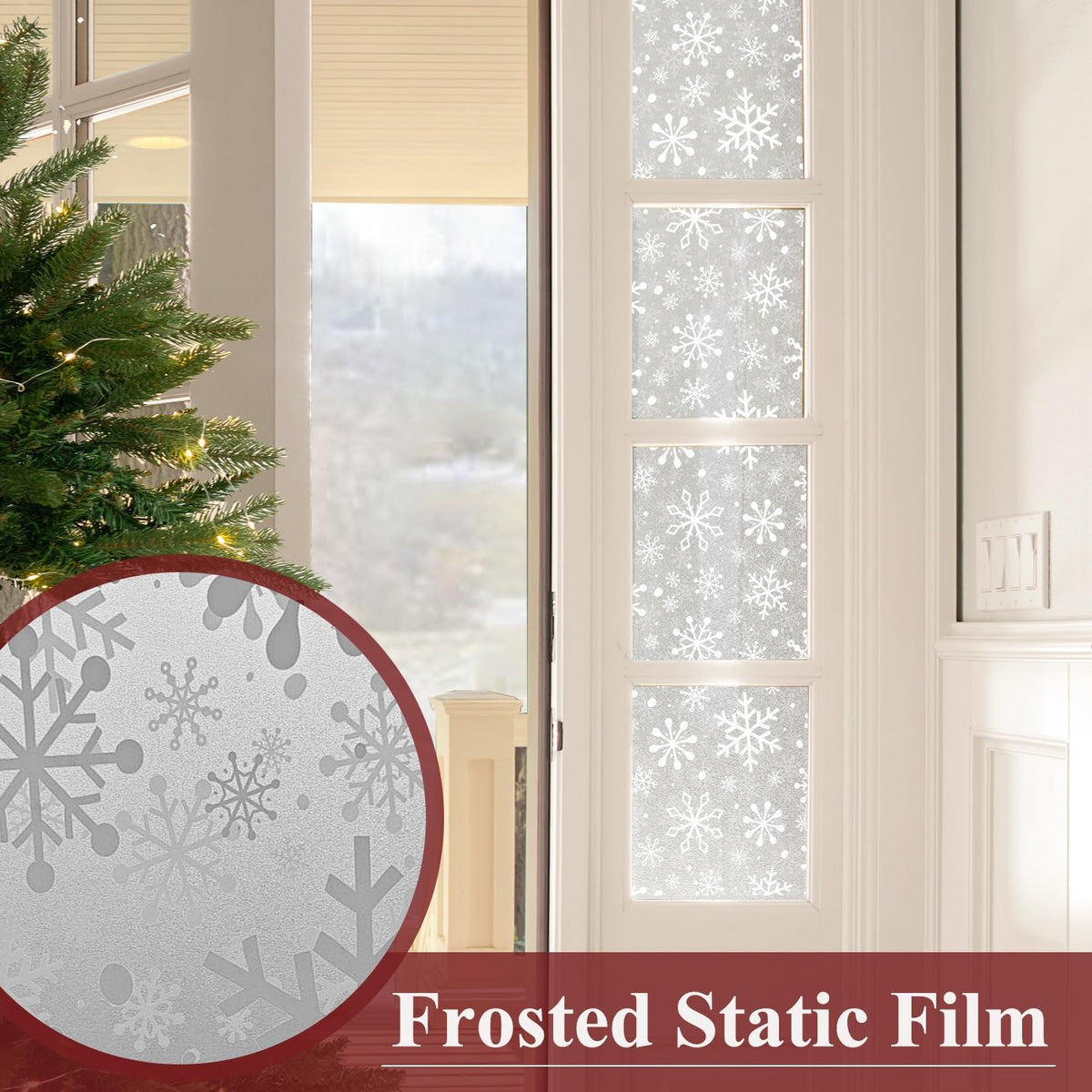 Christmas Stain Glass Window Film Christmas Snowflakes Cling Rainbow Window Film Decorative Window Clings Pure White Frosted Vinyl Static Window Stickers for Holiday Glass Windows Decor 16.9 * 39.3in