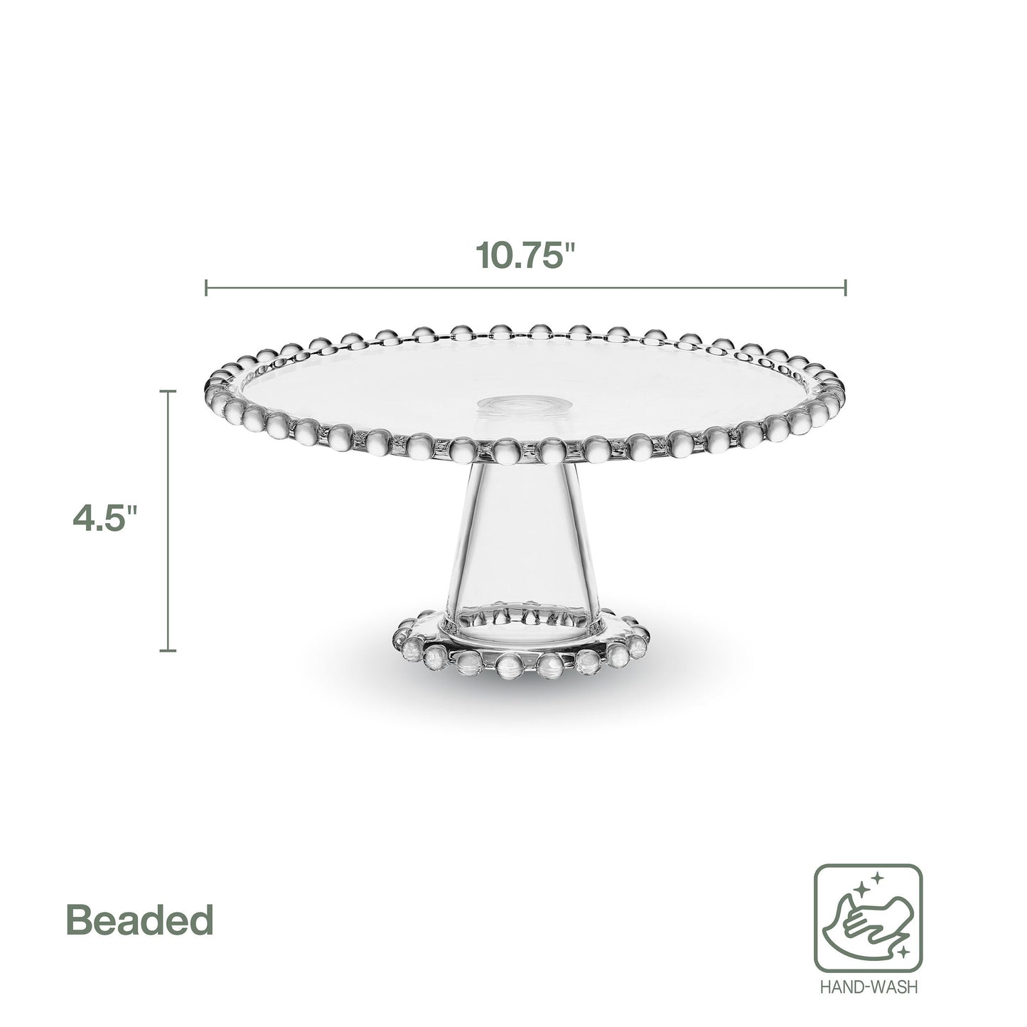 Fitz & Floyd Beaded Large Glass Cake Stand, 10.75 Inch Clear Glass Pedestal Cake Stand for Desserts, Appetizers, and Entertaining