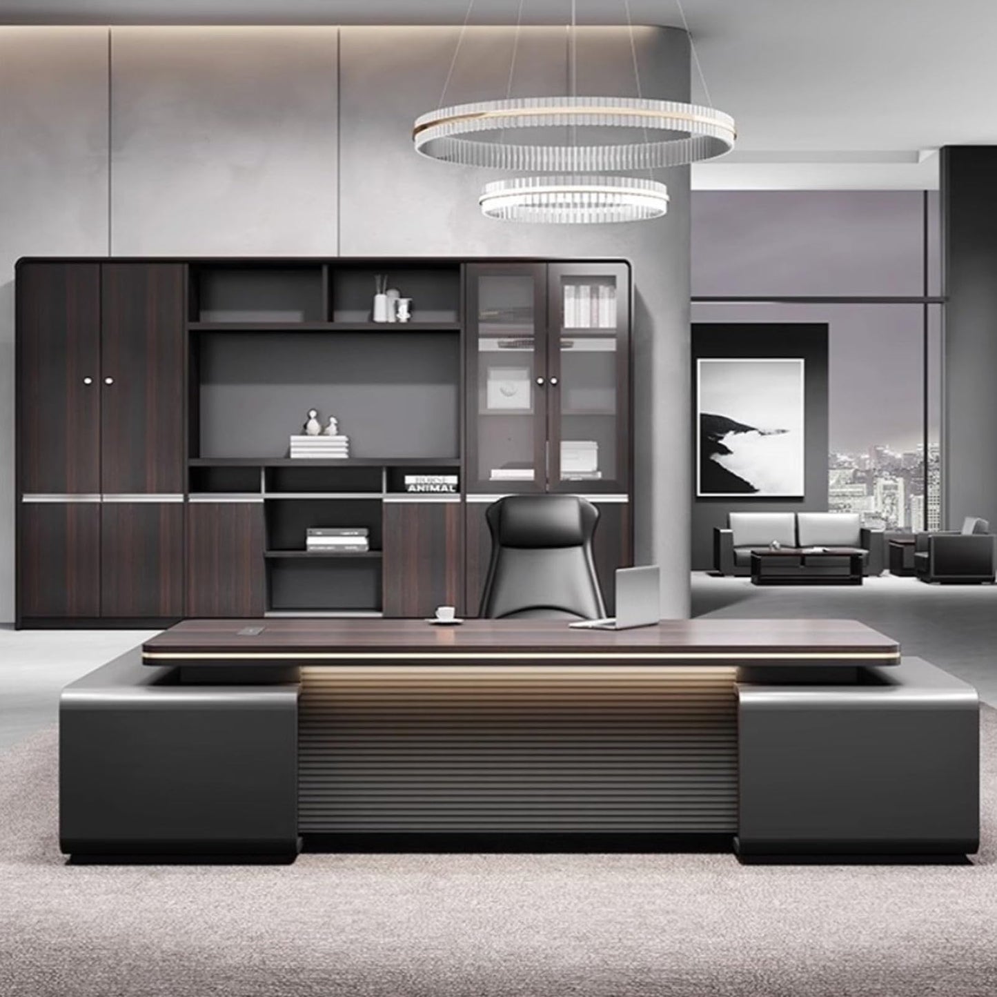HONGYISHI Writing Corner Work Desk Reception Boss Reception Wooden Executive Table Modern Shelf Office Furniture Business Furniture for Home Office