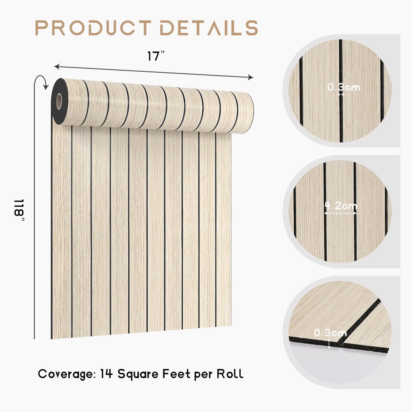 VEELIKE Coastal Oak Wood Slat Wall Panels Peel and Stick Wood Panels for Walls TV Backdrop 17''x118'' Self Adhesive Foam Vinyl Roll Soundproof 3D Wall Slat Panel for Bedroom Kitchen Island Camper RV