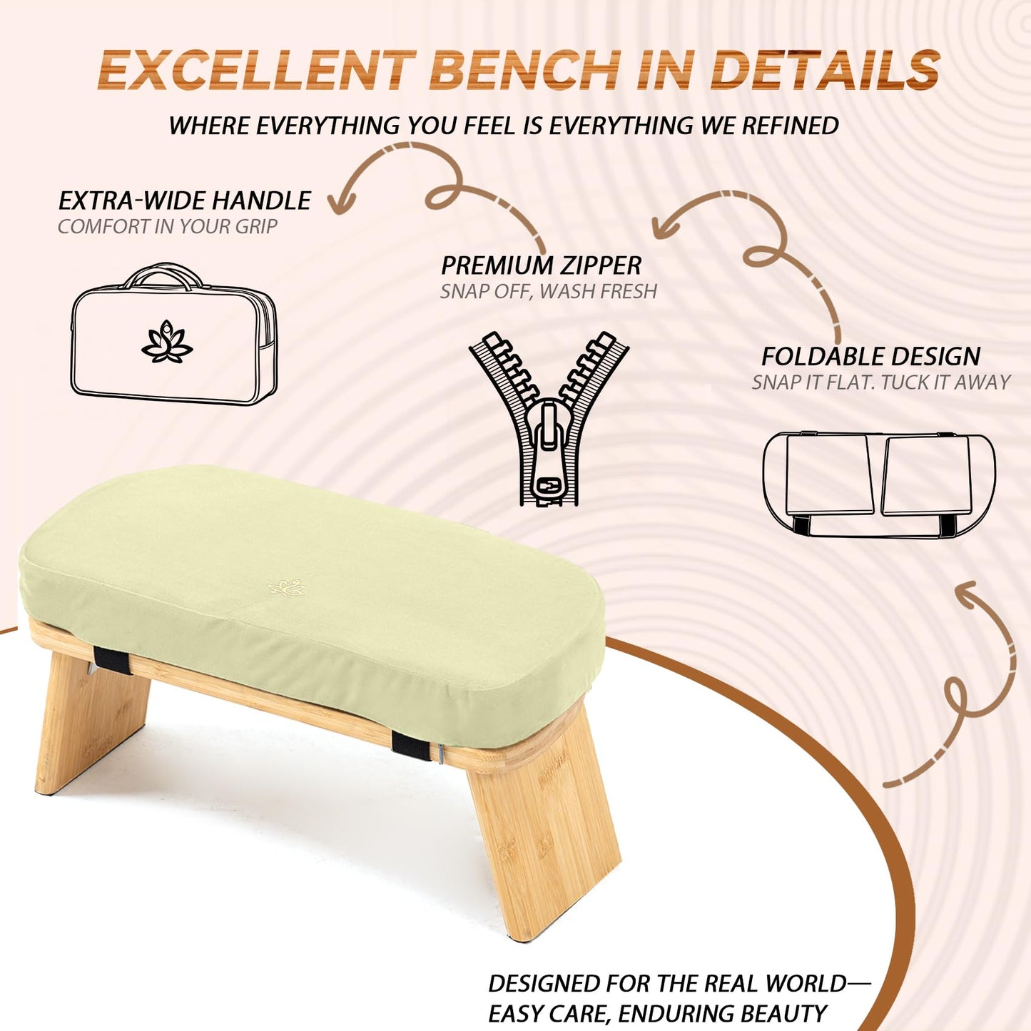 Estleys Meditation Bench, Bamboo Meditation Stool, Folding Kneeling Meditation Bench, Seiza Prayer Bench, Prayer Bench with Meditation Cushion, Kneeling Stool(Beige-Bag)