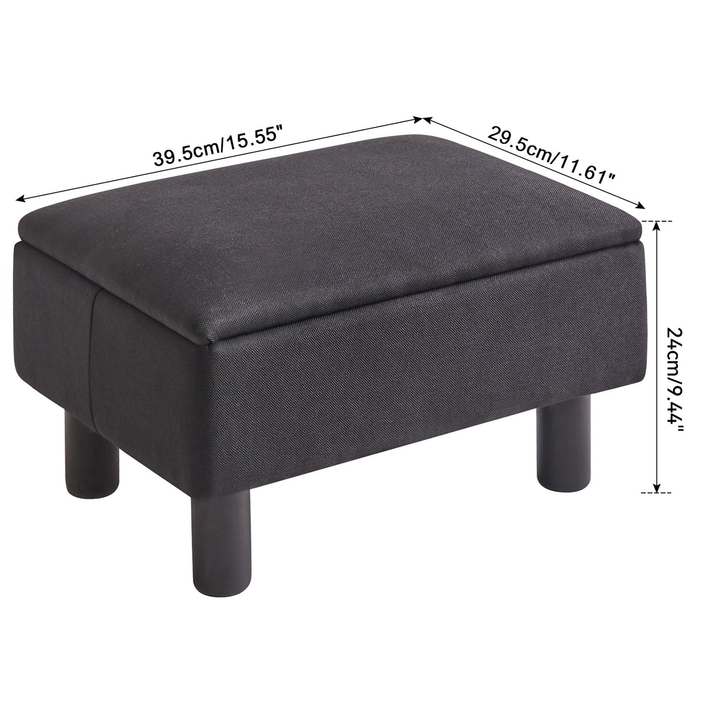 IBUYKE Storage Ottoman Footrest Stool with Linen Fabric, Rectangular, Flip Top Lid, Non-Slip Feet, Compact Design, Stylish and Functional, Black RF-BD220