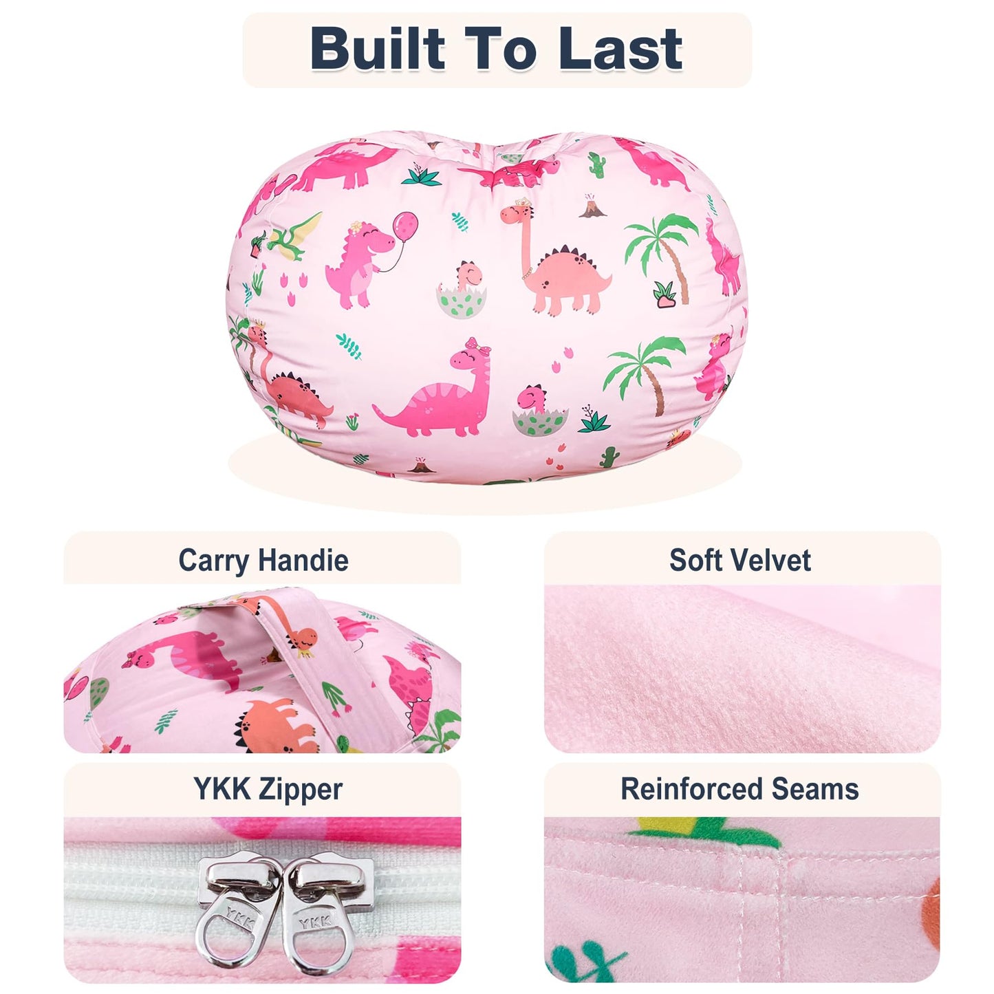 Lukeight Stuffed Animals Storage Bean Bag Chair Cover for Kids, Cozy Velvet Plush Toy Organizer Seat, Cover Only, No Filling Included, Long YKK Zipper, Side Pocket, X-Large 30 x 18 in