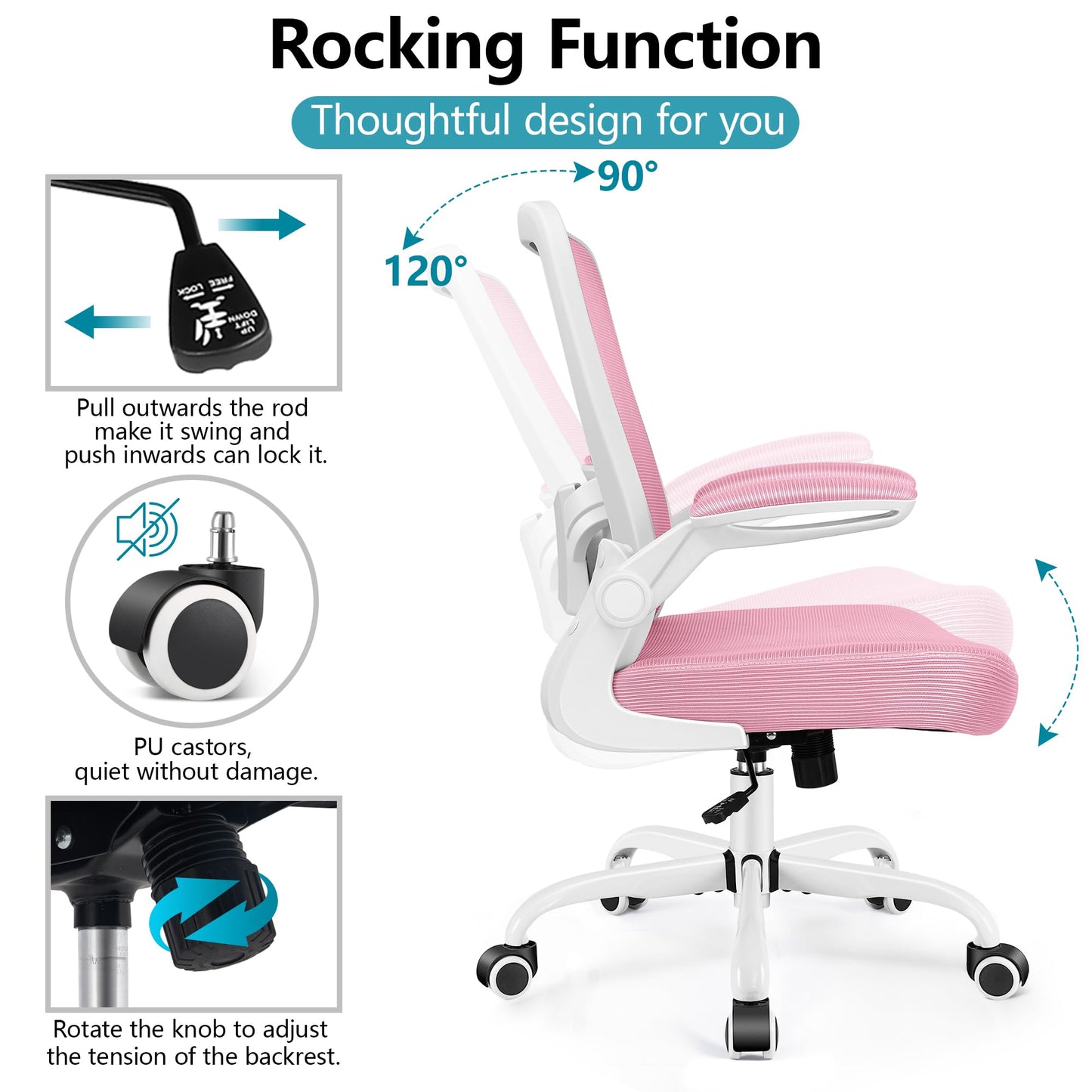 FelixKing Office Chair, Ergonomic Desk Chair Breathable Mesh Chairs Adjustable High Back Lumbar Support Flip-up Armrests, Executive Rolling Swivel Comfy Computer Chairs Home Office Pink