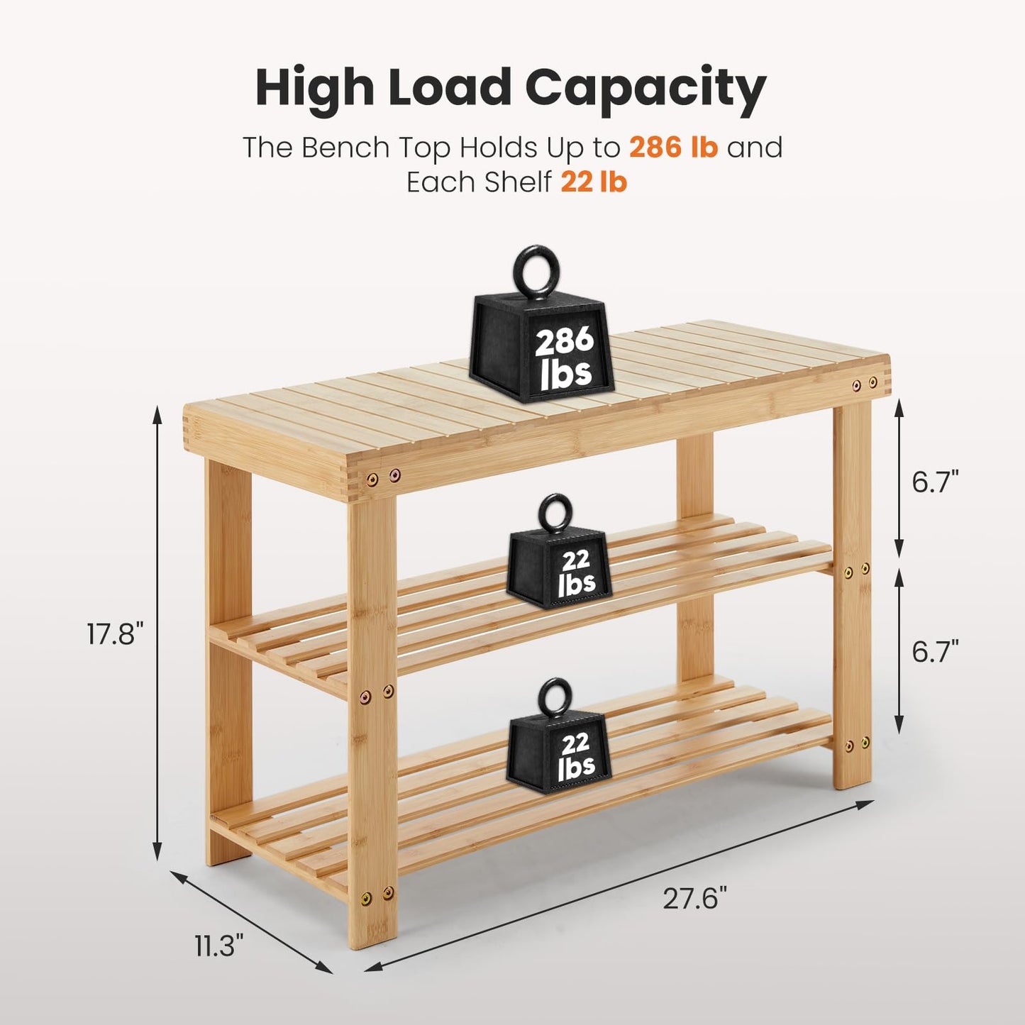 Sweetcrispy 3-Tier Shoe Rack Bench for Entryway, 286lb Capacity, Wood