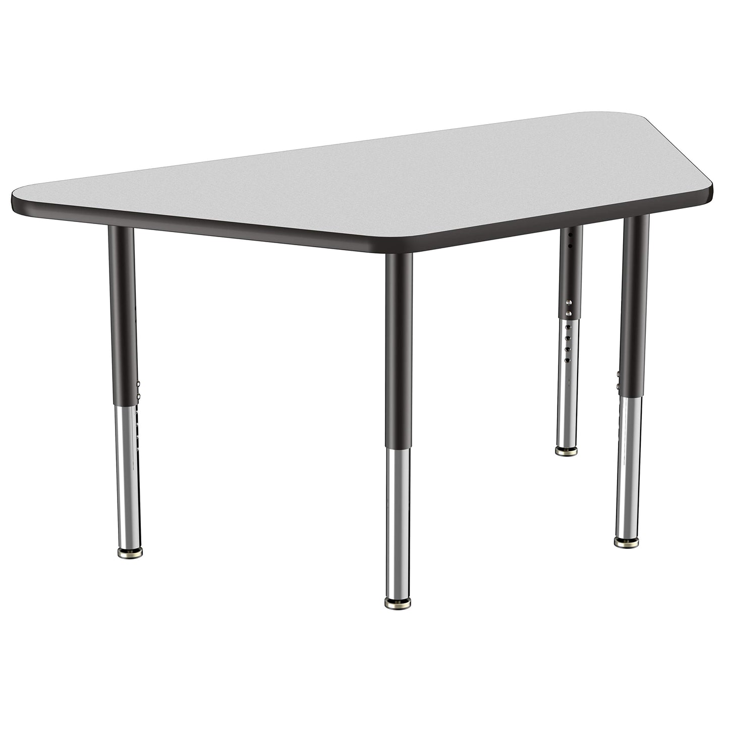 FDP Mobile Trapezoid Activity School and Office Table (30 x 60 inch), Super Legs with Glides and Casters for Collaborative Environments, Adjustable Height 19-30 inches - Gray Top and Black Edge