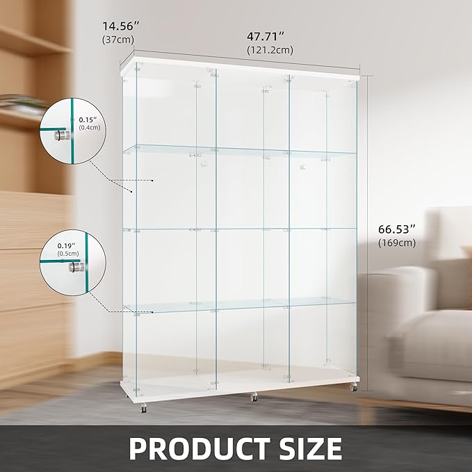 FLYMUHJIA Curio Cabinets with Glass Doors Modern Glass Shelves Tempered Glass