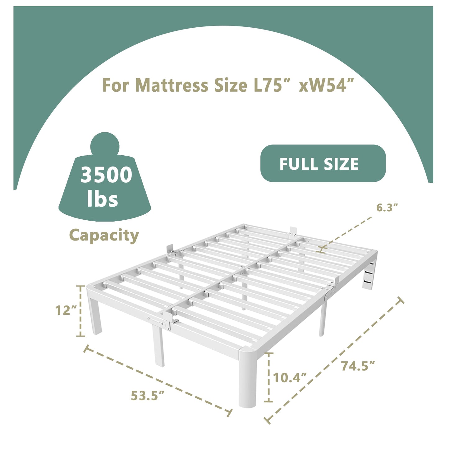 ITIMIDI White Full Size Bed Frame 12 Inch, Metal Platform Bed Frame Full No Box Spring Needed, DIY Headboard, Heavy Duty Steel Support 3500 LBS, Noiseless, Round Legs, Storage Space, Easy Assemblys