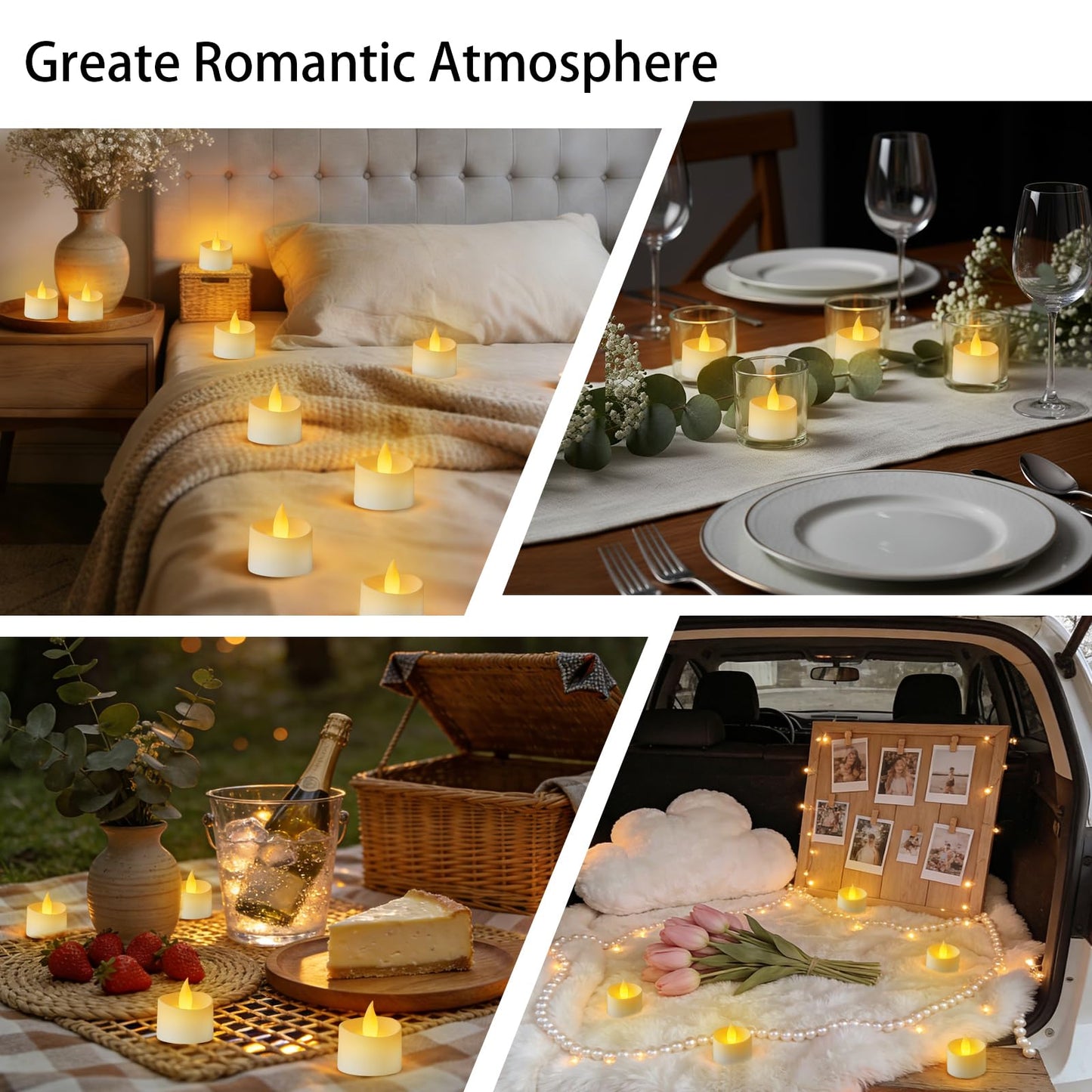 Eloer Dual-Flame Flickering Flameless LED Tealight Candles, Battery Operated Tea Lights with Warm Yellow Glow, 200+ Hour Long-Lasting Fake Candles for Home Wedding Votive Decor (White, 12 Pack)