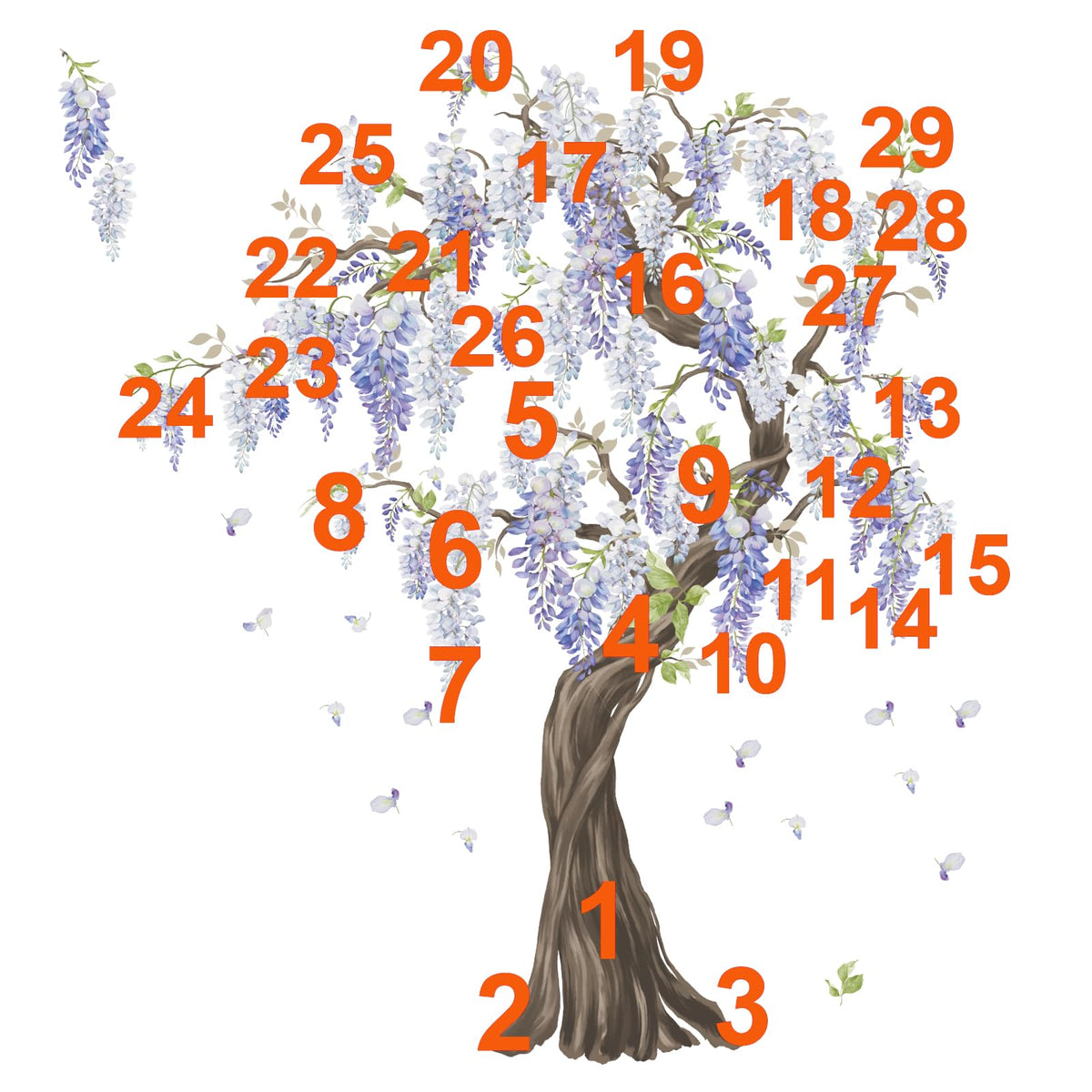 wondever Purple Flower Tree Wall Stickers Large Tree Hanging Wisteria Floral Peel and Stick Wall Art Decals for Bedroom Living Room Sofa TV Background