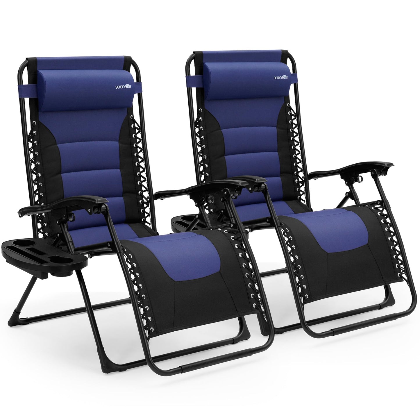 SereneLife Oversized Padded Zero Gravity Lounge Chair, Foldable Outdoor Patio Recliner, Anti Gravity Lawn Recliner with Cup Holder and Side Table for Backyard, Camping, Beach or Outdoor Relaxation