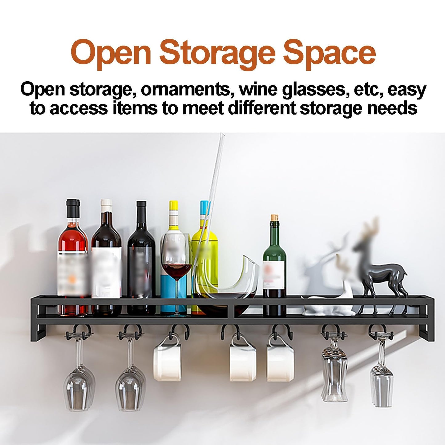 MISTRARA Wall Mounted Wine Rack Modern,Kitchen Storage Rack Wine Rack,Hanging Industrial Round Wine Racks,Bar Unit Floating Shelves,Glass Rack Iron Display Stand,for Cafe/Kitchen,Black,60x2