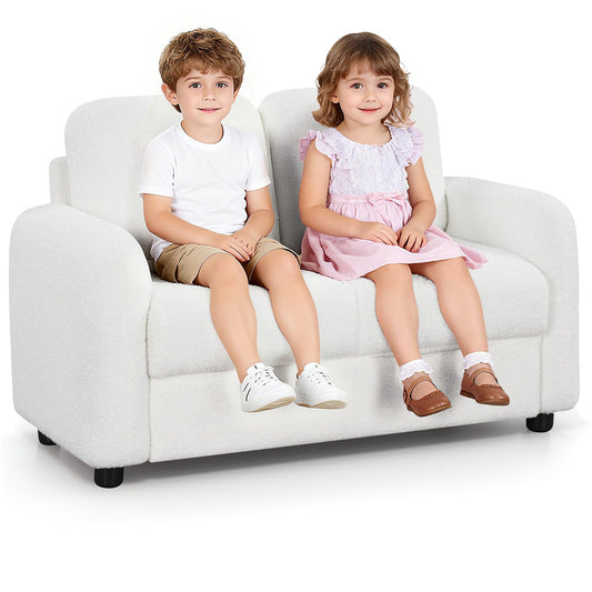 INFANS Kids Sofa, 2 Seat Soft Thick Upholstered Couch with Plush Fabric Solid Wooden Frame, Armrest Chair Lounge for Playroom Kids Boys Girls