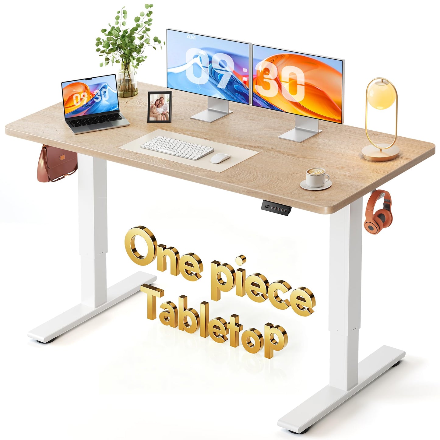 FEZIBO One-Piece Standing Desk, 55"x28" Seamless Tabletop Electric Height Adjustable for Home Office, Study Rooms & Multi-Device Workstations, Maple
