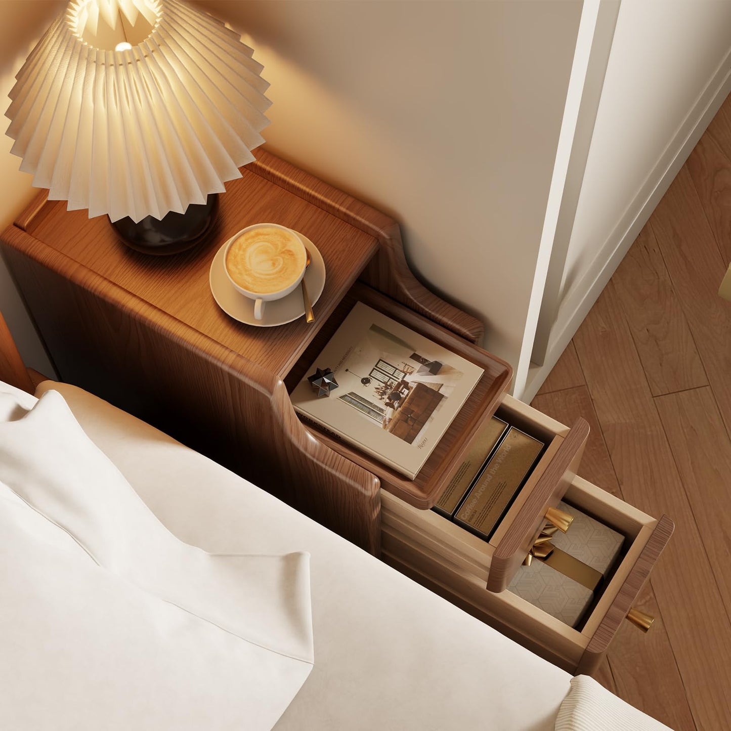 AQIMUELE Narrow Nightstand with Drawers, Wood Bedside Table, Small Walnut Nightstand Set of 2