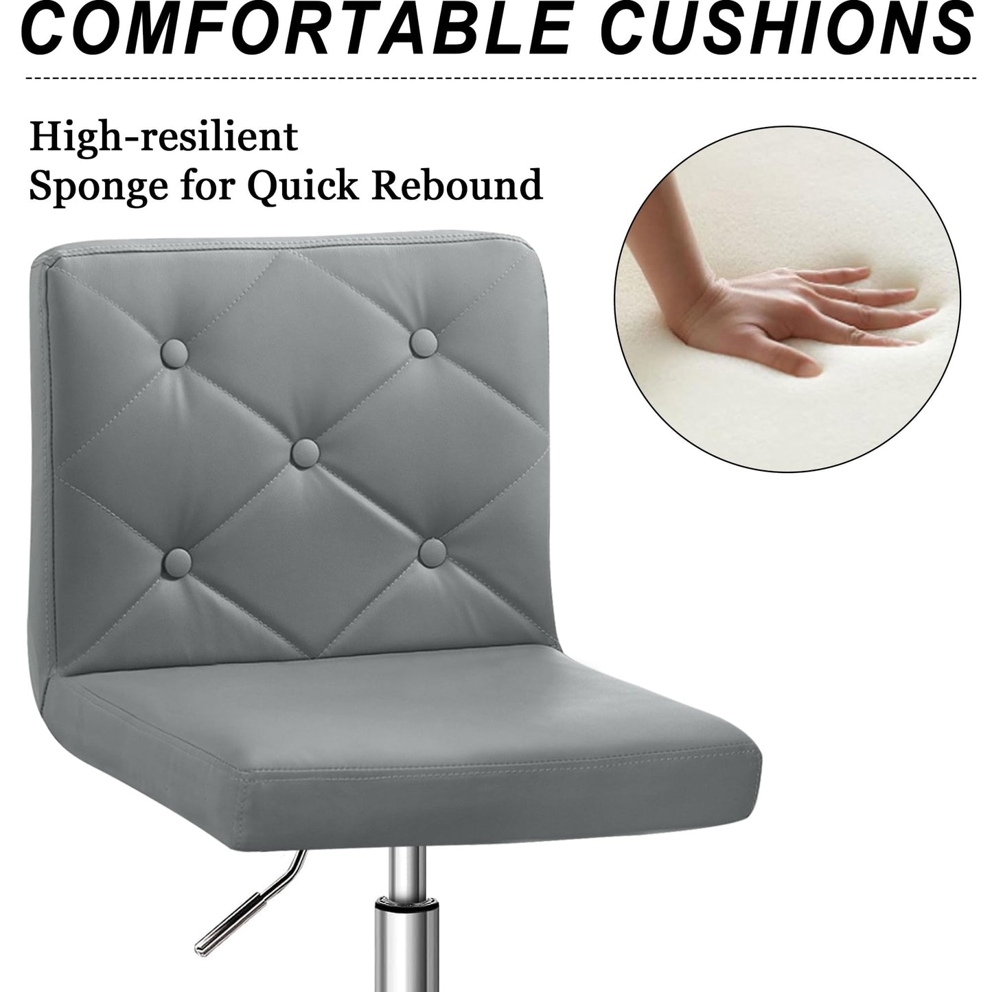 VECELO PU Leather Mid-Back Armless Desk Chair Adjustable Height 360° Rolling Swivel for Home Office Work, Grey