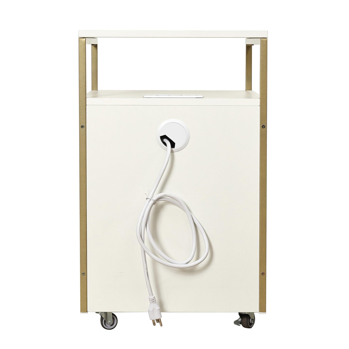 Modern 2-Drawer Rolling File Cabinet with Lock, 2 USB Ports and Power Outlet for Device Charging, Portable File Organizer or Printer Stand for Office or Home with Locking Wheels, White & Gold