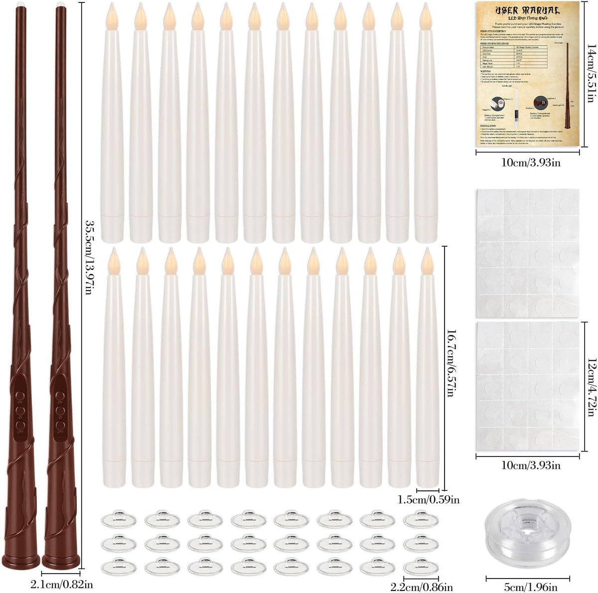YOROXRG 24 Pcs Halloween LED Magic Hanging Floating Candles, Taper Flickering Flameless with 2 Magic Wands - Candle Set for Halloween, Christmas, Weddings, Birthdays & Fantasy Ambiance...