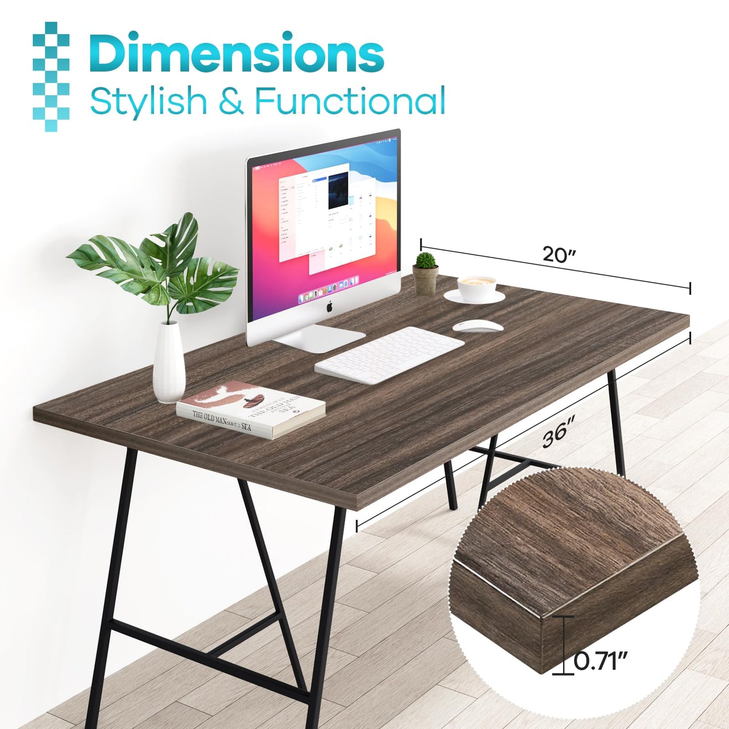 Kaboon Universal Tabletop 36"x20", Solid One-Piece Melamine Table Top, Double L Floating Desk DIY, Home and Office,Eucalyptus