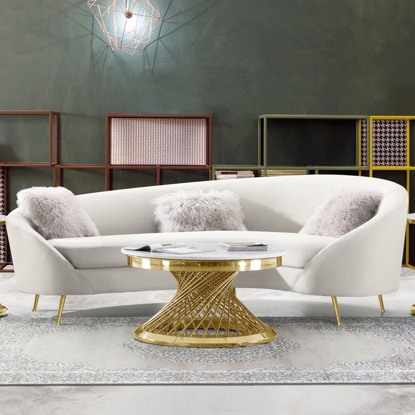 Celine Curved Sofa in Light Cream Velvet