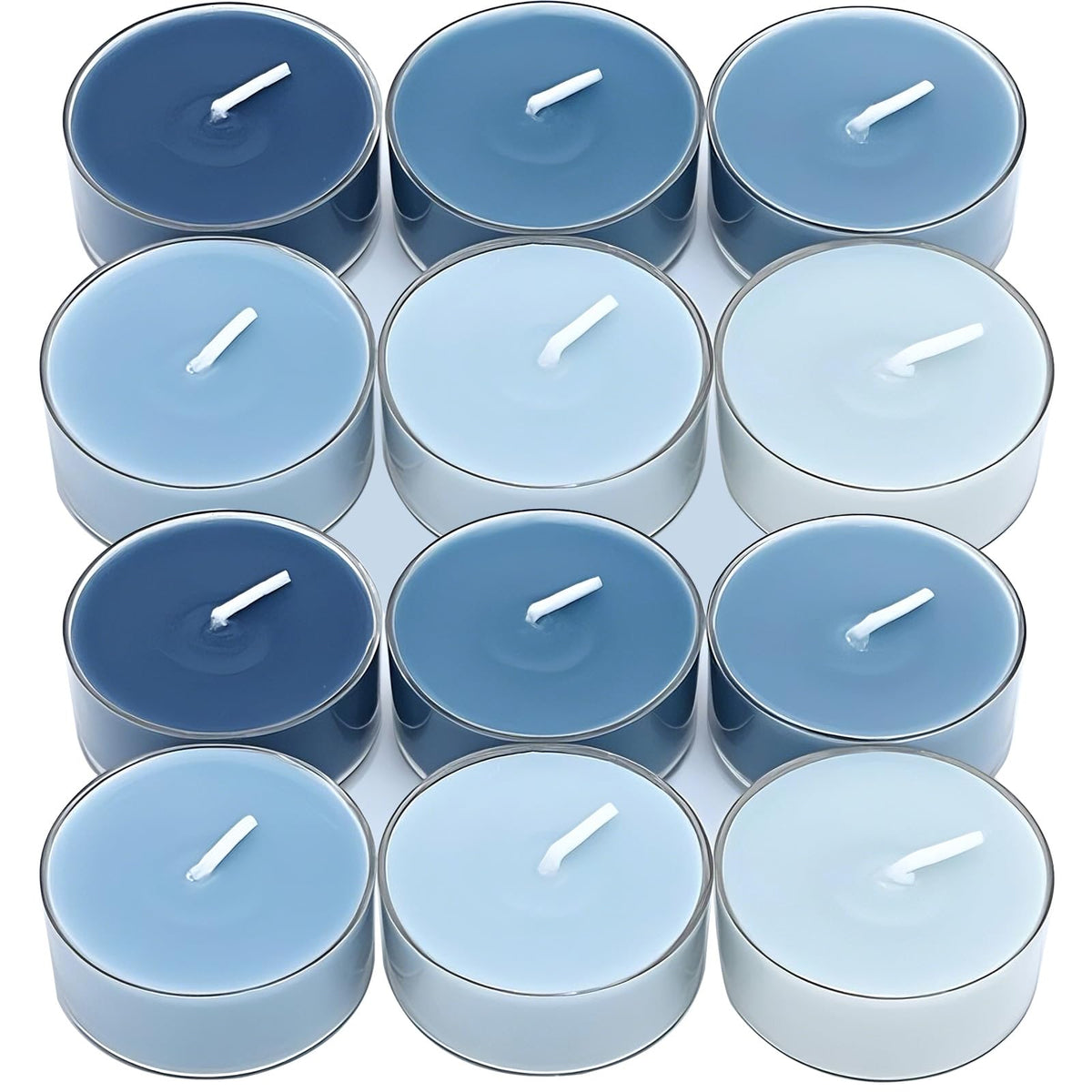 Honoson 12 Pack Blue Tea Lights Candles Blue Round Tea Light Natural Wax Scented 6 Scents Conversation Candle for Spring Easter Wedding Engagement Gifting Aromatherapy Anniversary Summer Home Decor