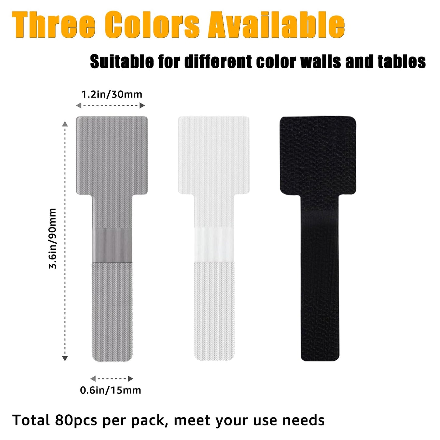 80PCS Hook and Loop Cable Straps, Cable Management Under Desk, Adhesive Cable Ties, Reusable Wire Organizers for Cords, Cords Management, Computer Accessories for Desk, Home Office Essentials, Black