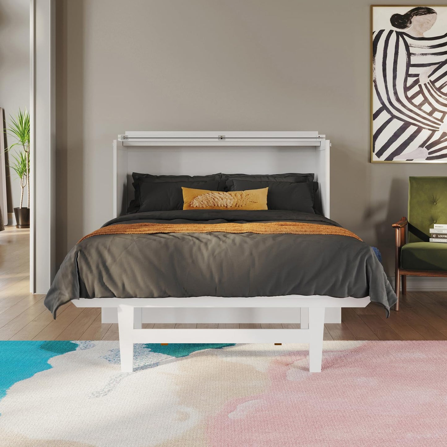 Maykoosh Full Murphy Bed Desk with 6" Mattress & Built in Charger in White
