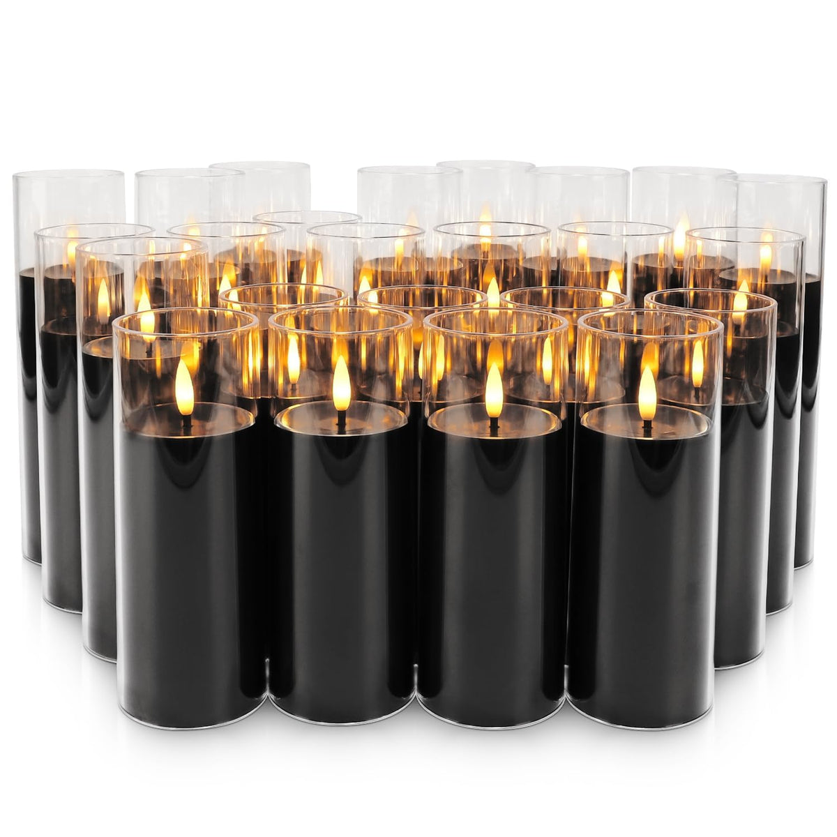 Grcdoyvl 24-Pack Black Flameless LED Candles for Daily Home & Christmas Decor - Realistic Flickering Black Acrylic Pillars with Remote Timer, Perfect for Dining Table, Bedroom, Winter Mantel, Weddings