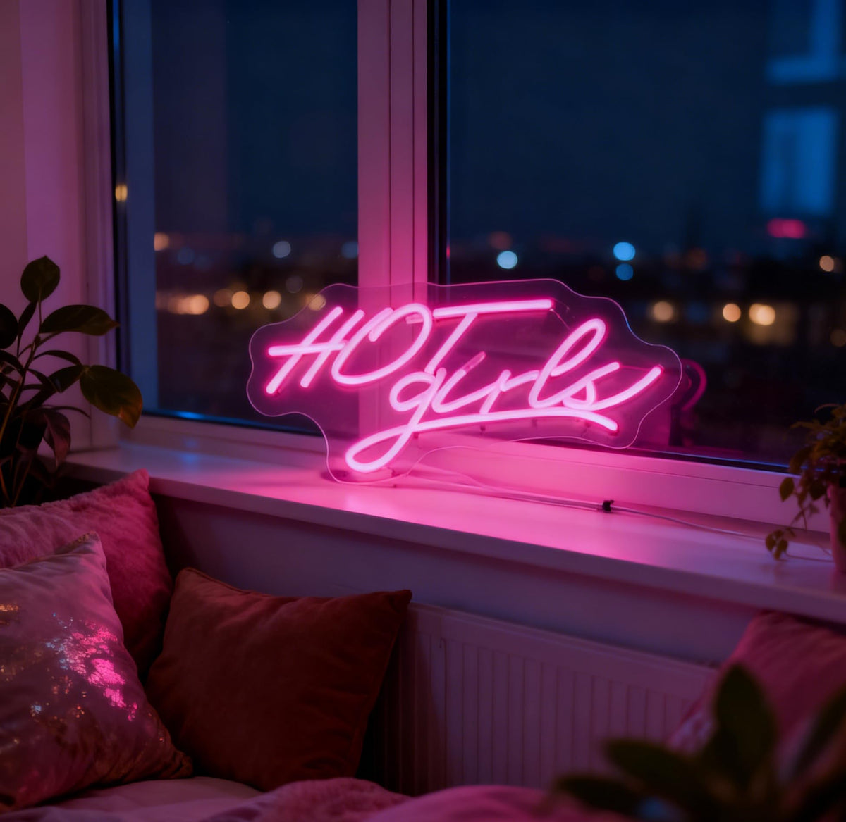 Hot Girls LED Neon Sign - USB Powered Dimmable Neon Light for Bedroom Dorm Living Room Home Decor Party Wall Table Cafe Bar Art Decorations Gift for Teen Girls Young Women 16.1 x 9.1 In