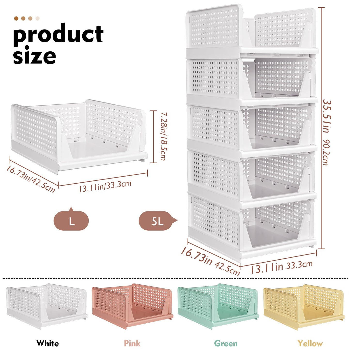 SNSLXH 5 Pack Stackable Closet Organizer Box, Multifunctional & Foldable Closet Storage Basket for Bathroom Kitchen Laundry Room Wardrobe Storage, Space-Saving Clothes Storage Drawer Organizer, Yellow
