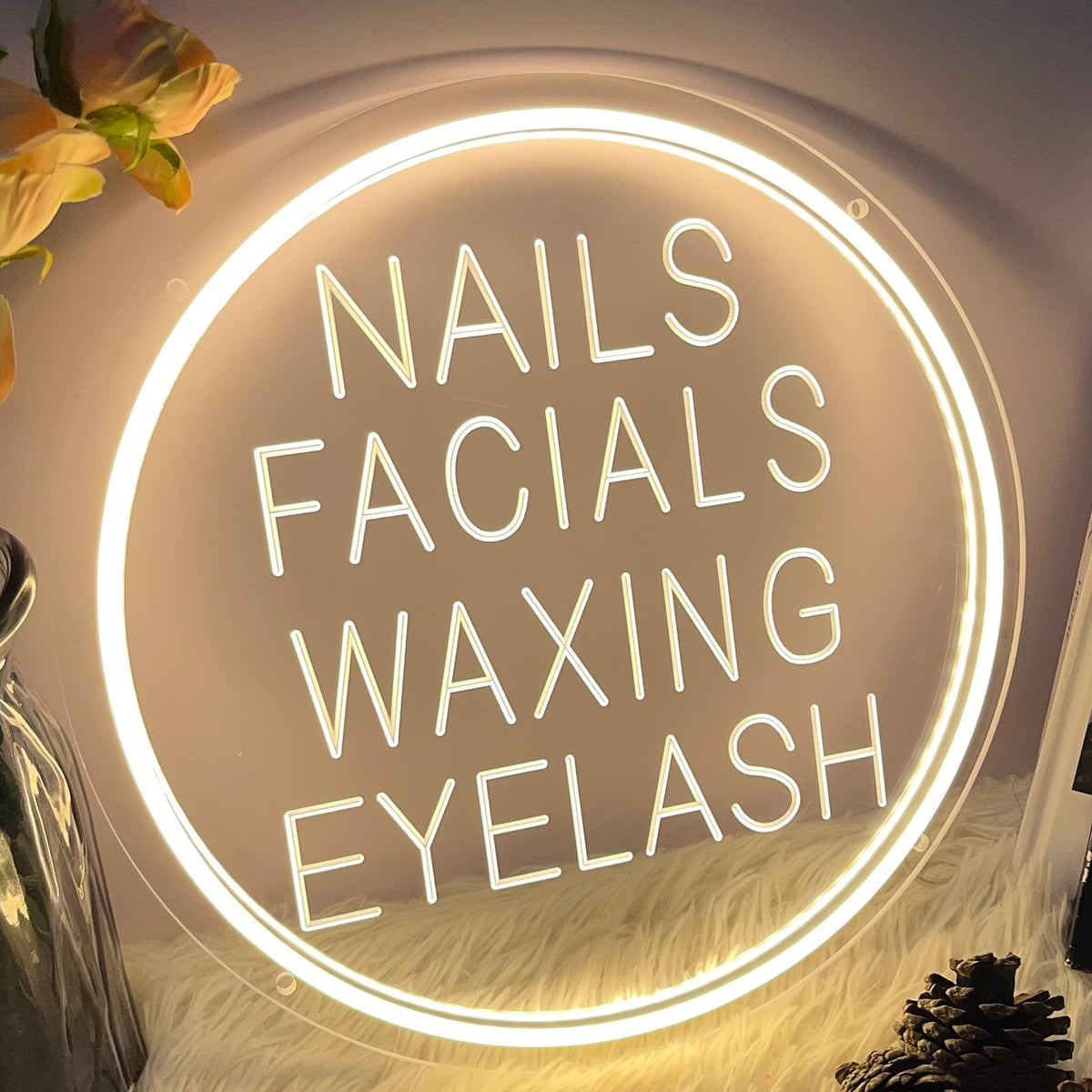 Nails Facials Waxing Eyelash Neon Sign for Wall Decor 3D Art Carving Design Personalized Led Advertising Neon Light Sign for Beauty Salon Spa Business Lash Hair Shop Wedding Warm White USB 30×30CM